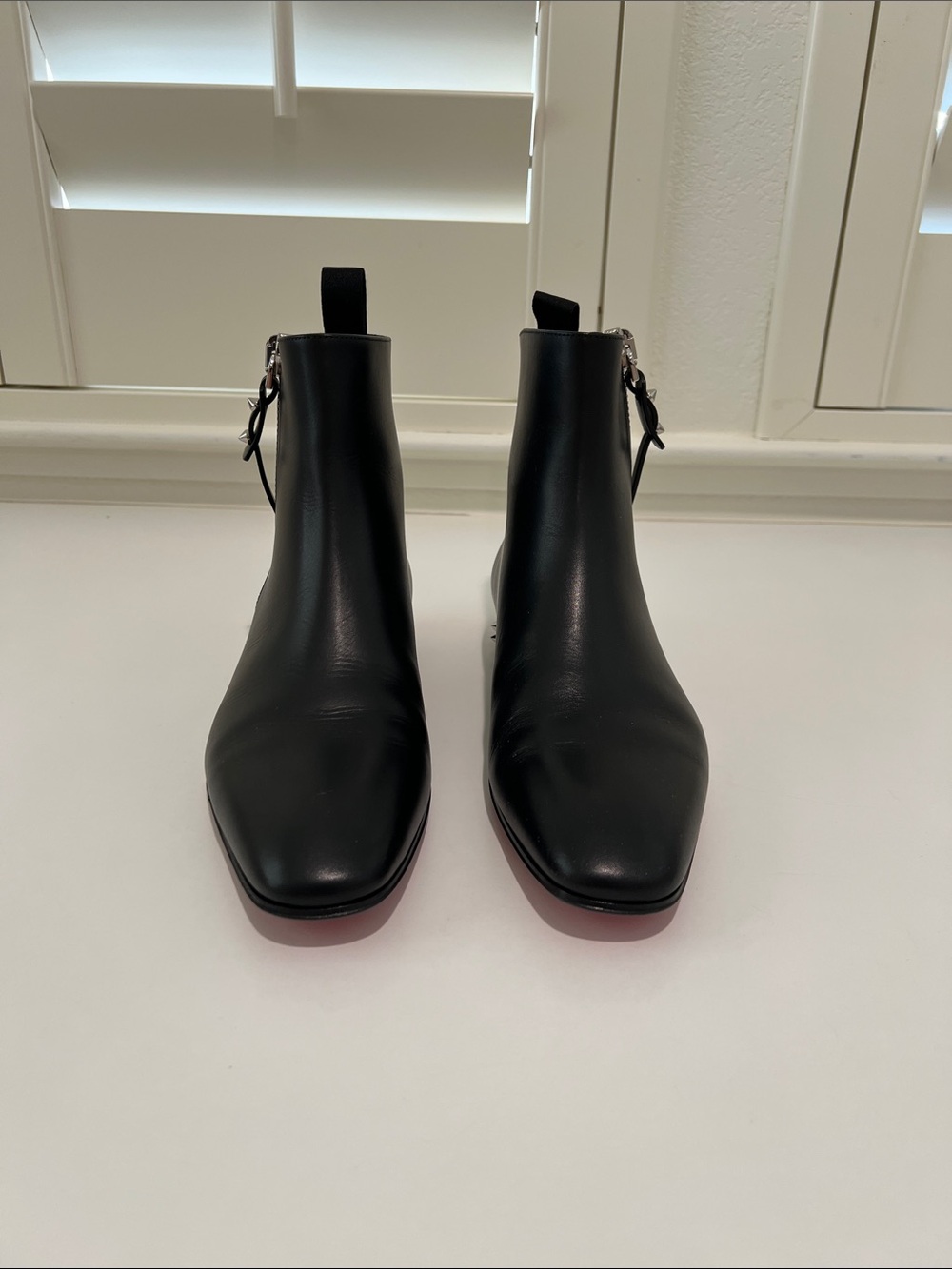 Christian Louboutin Black Leather Ankle Booties with Signature Pink Soles